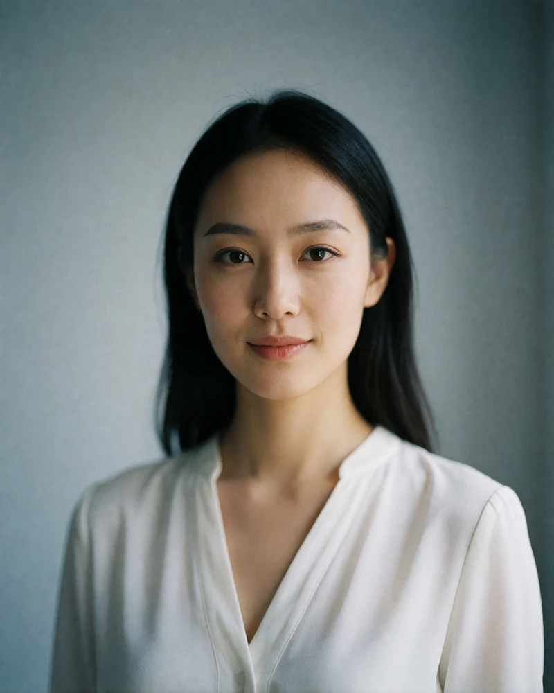 Chinese woman in her late twenties with sleek dark hair in a white blouse, photographed in soft window light - Chinese dating profile example